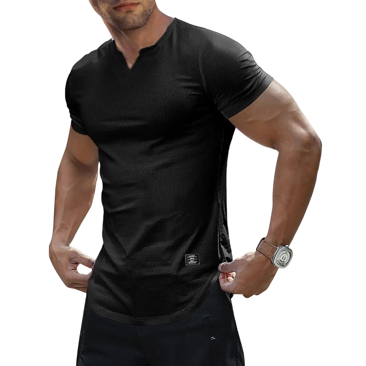 🔥Men's Plain Muscle Slim Fitted T Shirt Polyester V-Neck Longline Shirt