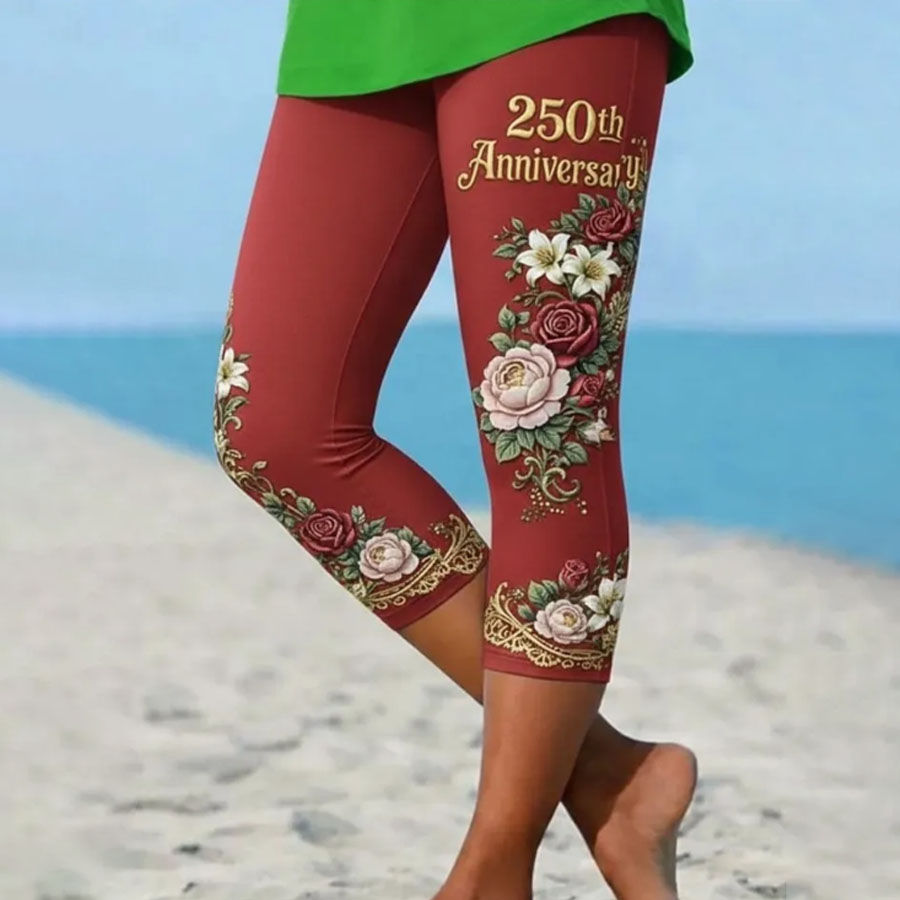 Women's American Flag Floral Print Casual Leggings
