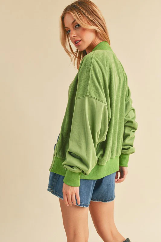 Snap Down Drop Shoulder Brushed Jacket