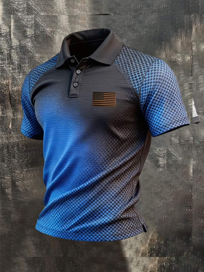Men'S Casual Retro Patriotic Short Sleeved Polo Shirt