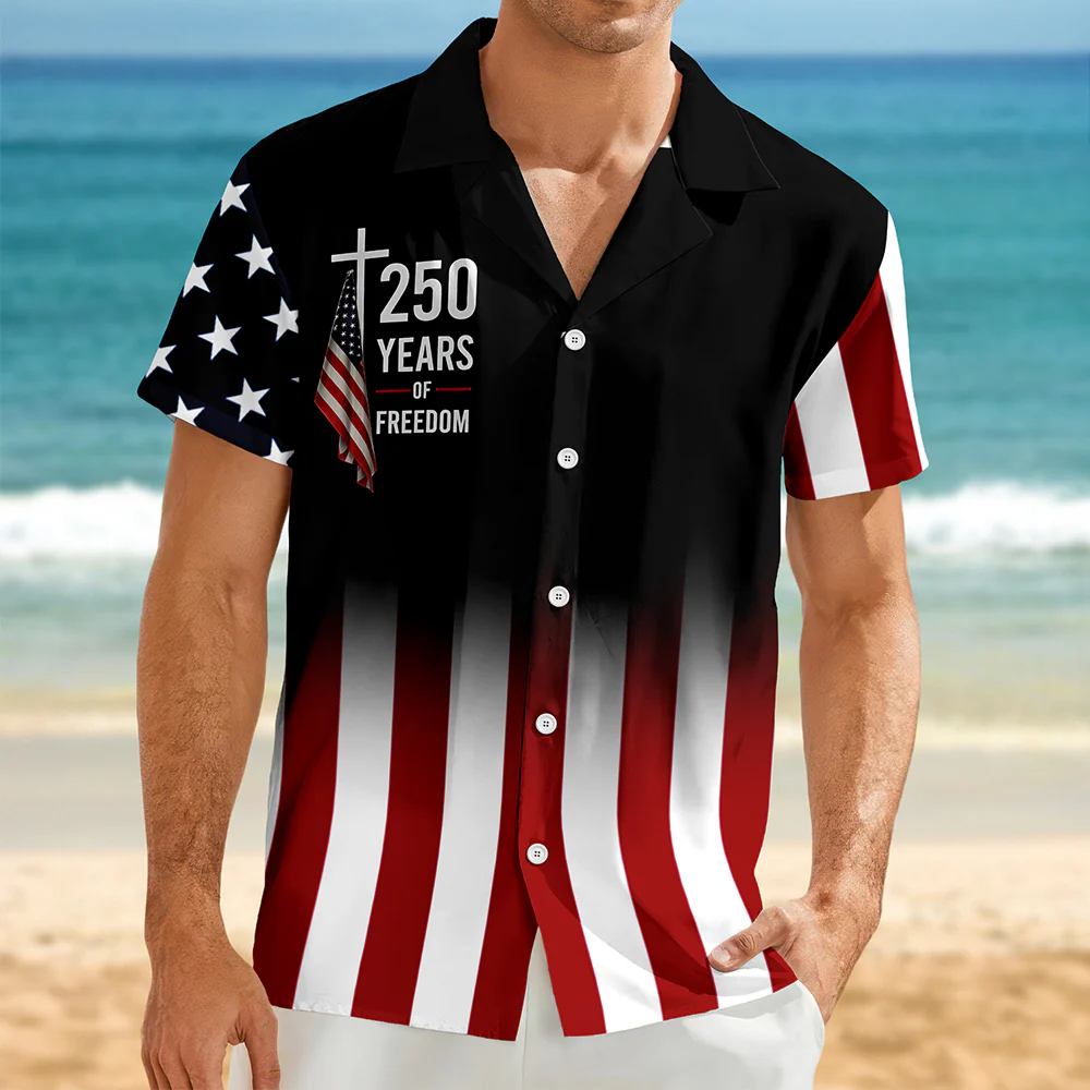 Men's 250 Years Of Freedom Christian Cross American Flag Shirt