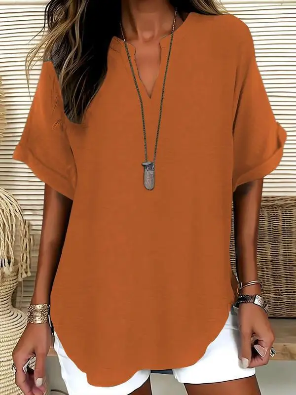 🔥LAST day 85% OFF🔥Women's Plain Short Sleeve Blouse, Casual Solid Color Top for Daily Wear, Ladies Clothes for All Seasons