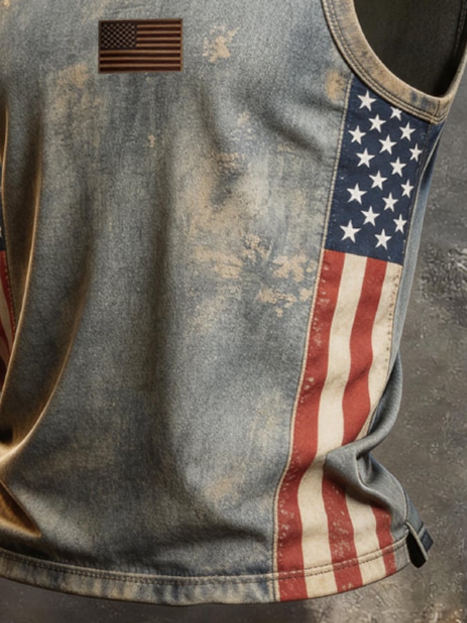 Men's Retro Independence Day Patriot Crew Neck Tank Top