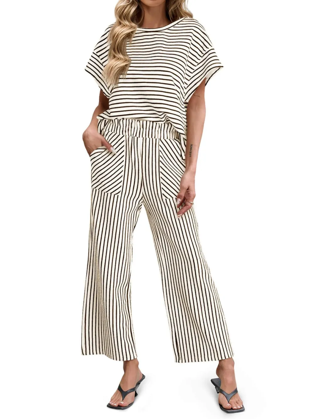 Women's Striped 2 Piece Lounge Set