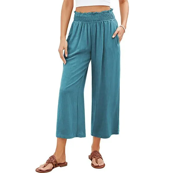 Women's Linen Cropped Wide-Leg Pants