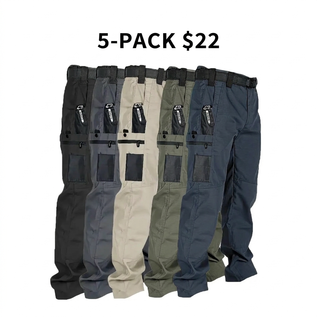 Men's Solid Color Tactical Work Pants,230g/m² new fabric，with Multiple Pockets and Zipper Closures