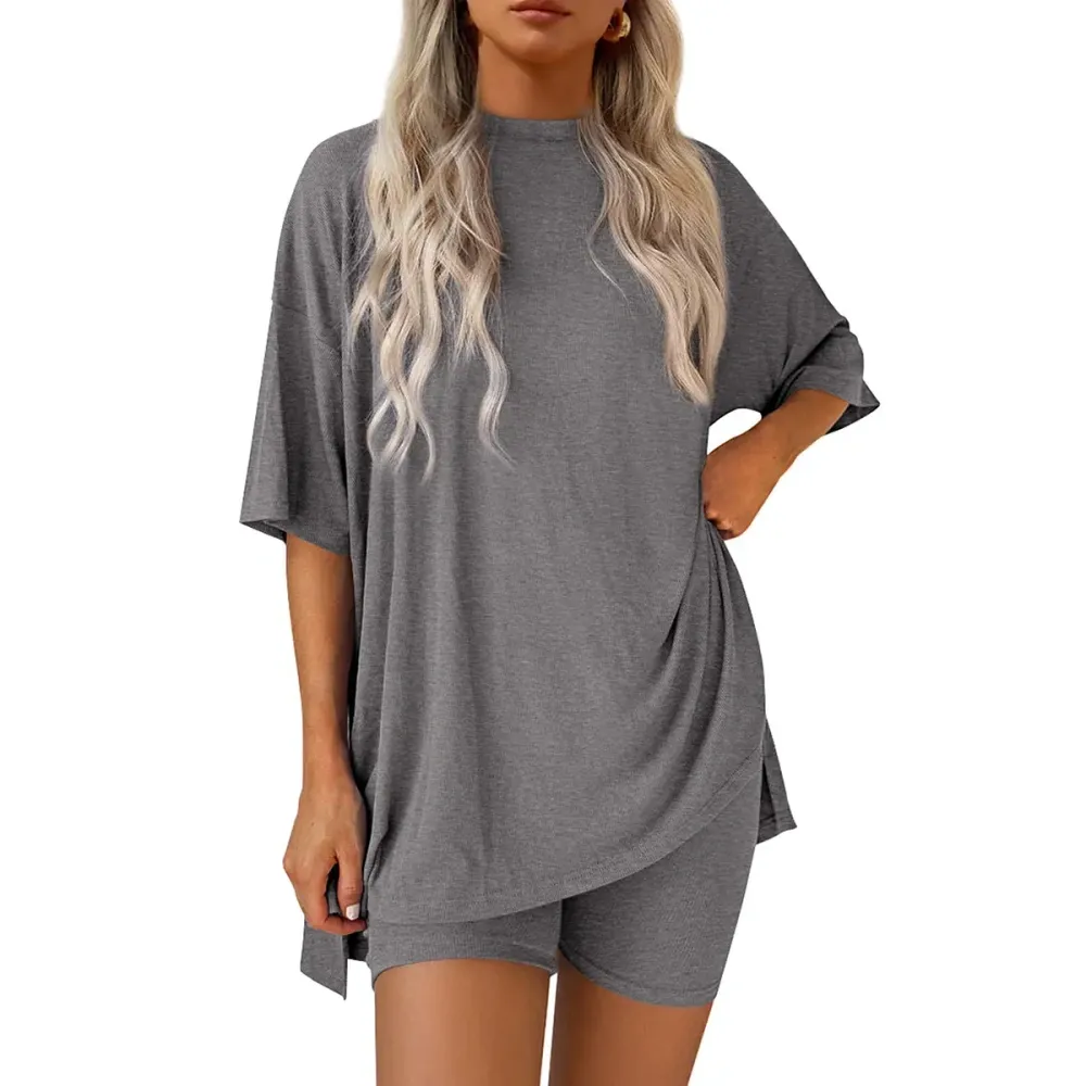 Women’s Summer Crewneck Lounge Set with Biker Shorts