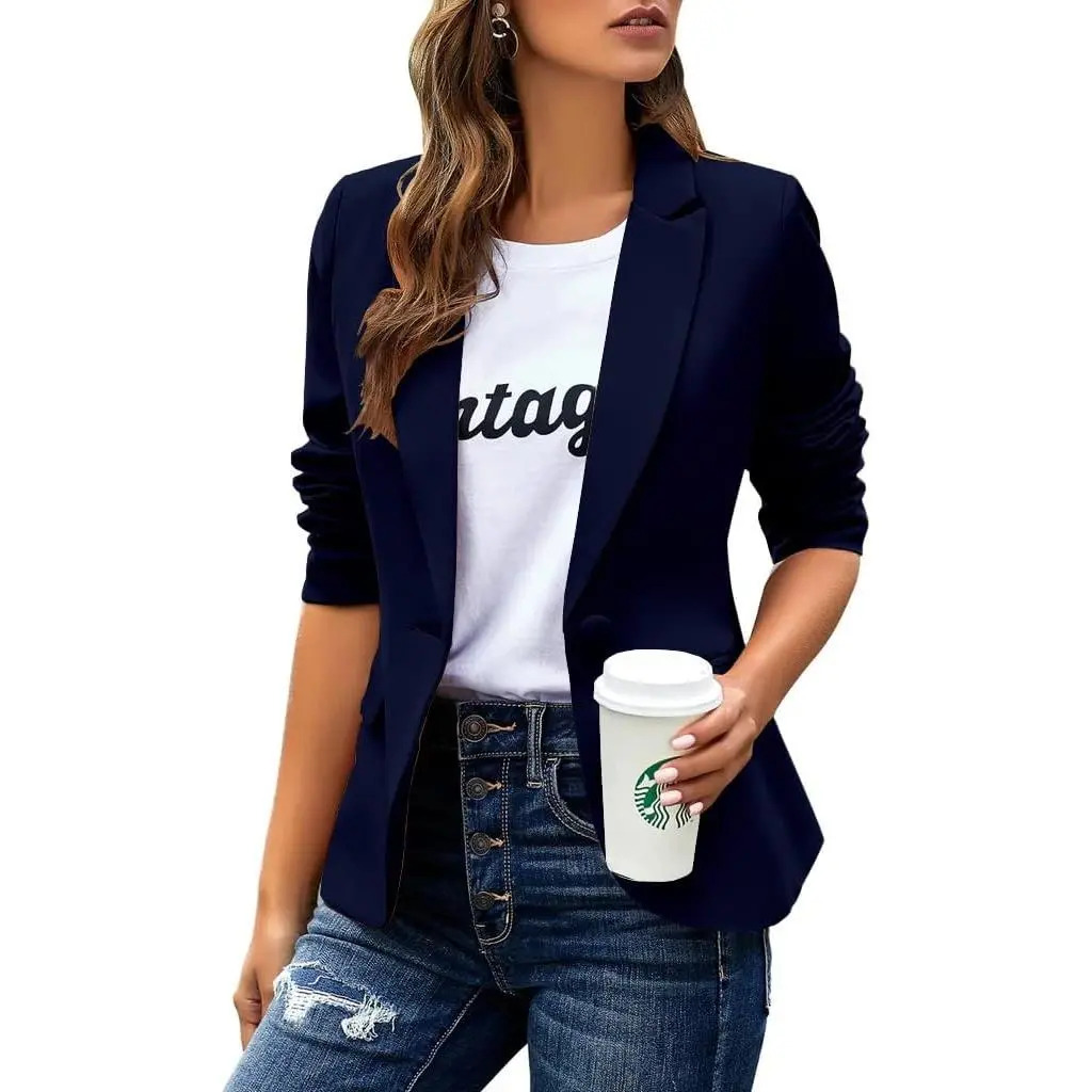 Women's Casual Blazer — Long-Sleeve, Lapel, Single-Breasted, Slim-Fit Business & Commute Jacket