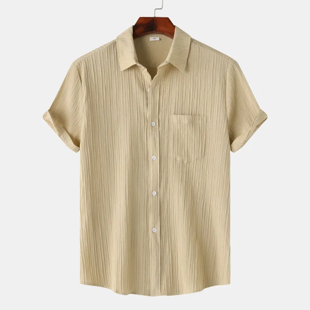 2025 Summer New Men'S Solid Color Lapel Short Sleeve Shirt Men