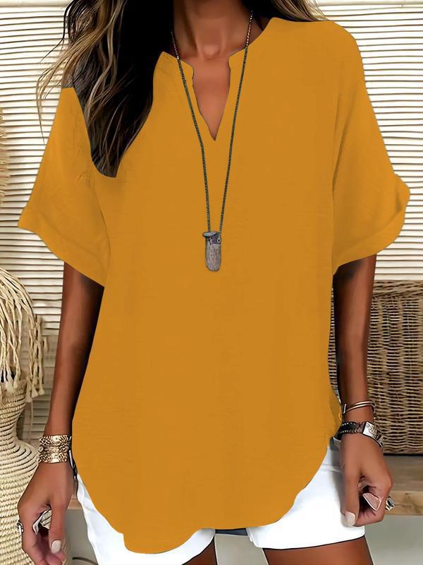 🔥LAST day 85% OFF🔥Women's Plain Short Sleeve Blouse, Casual Solid Color Top for Daily Wear, Ladies Clothes for All Seasons