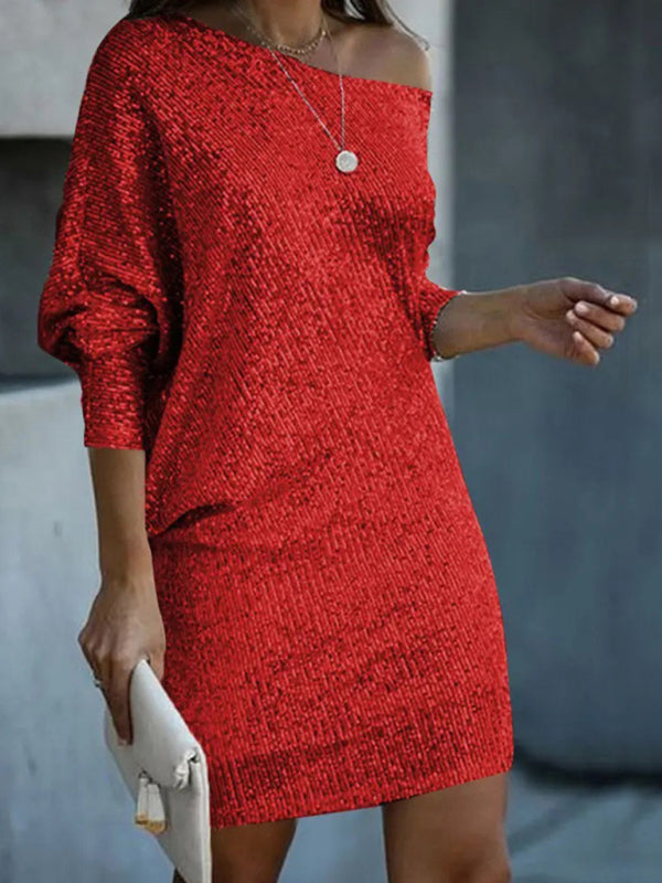 Midi Skirt Oblique Shoulder Sequin Dress Dress Skirt