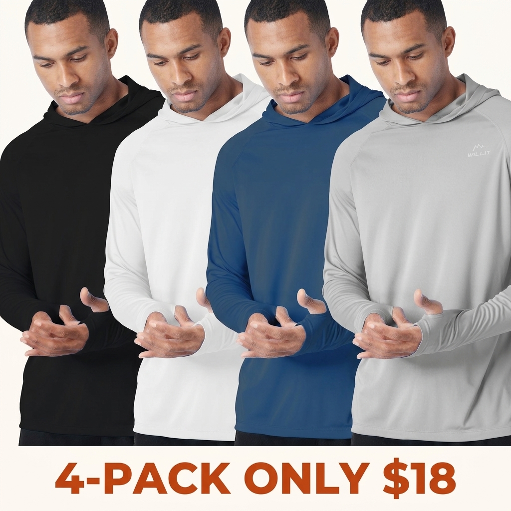 Men's Long-Sleeve Athletic Sun-Protection Hoodie (UPF 50+)