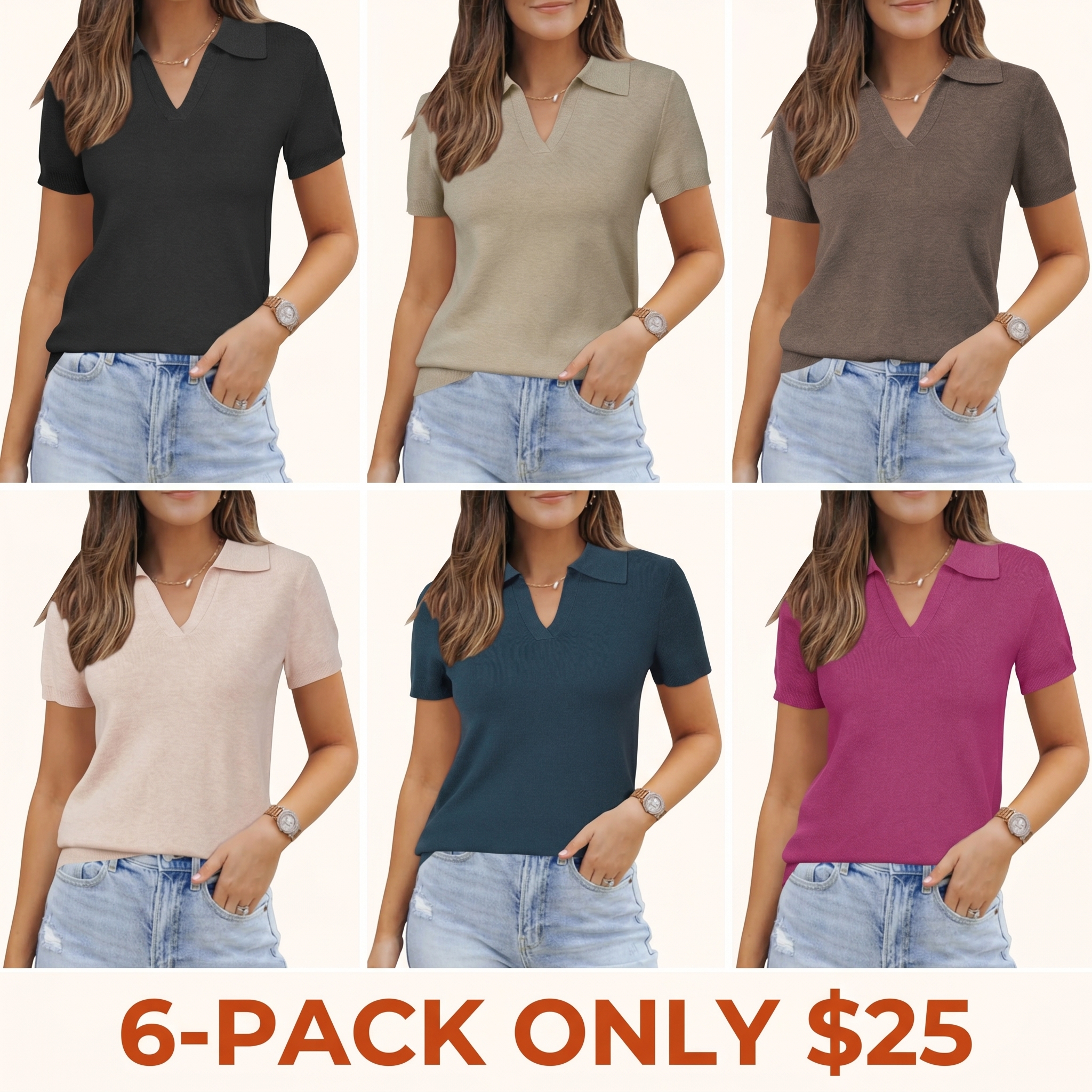 Women's Wool-Blend Polo Shirt — Summer Knit Top: Soft, Short-Sleeve Business-Casual Style