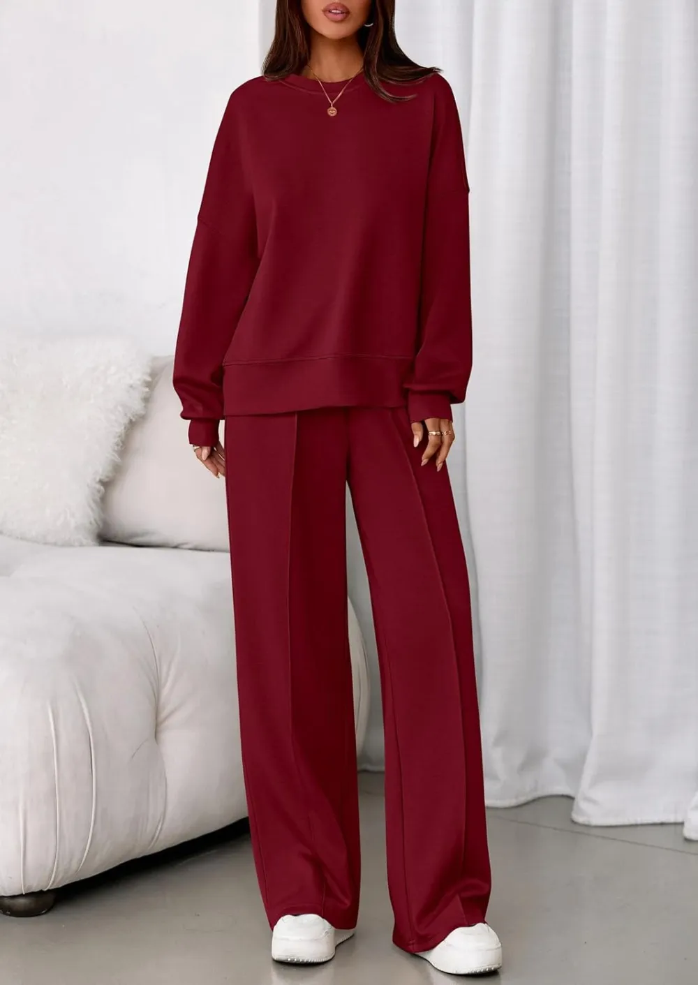 2 Piece Sets For Women Fall Trendy Long Sleeve Sweatshirt Wide Leg Pants Loungewear