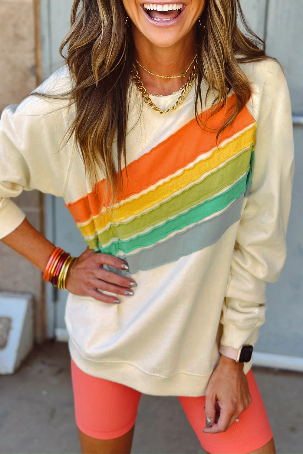 Colorblock Striped Patchwork Side Pockets Zipper Hoodie