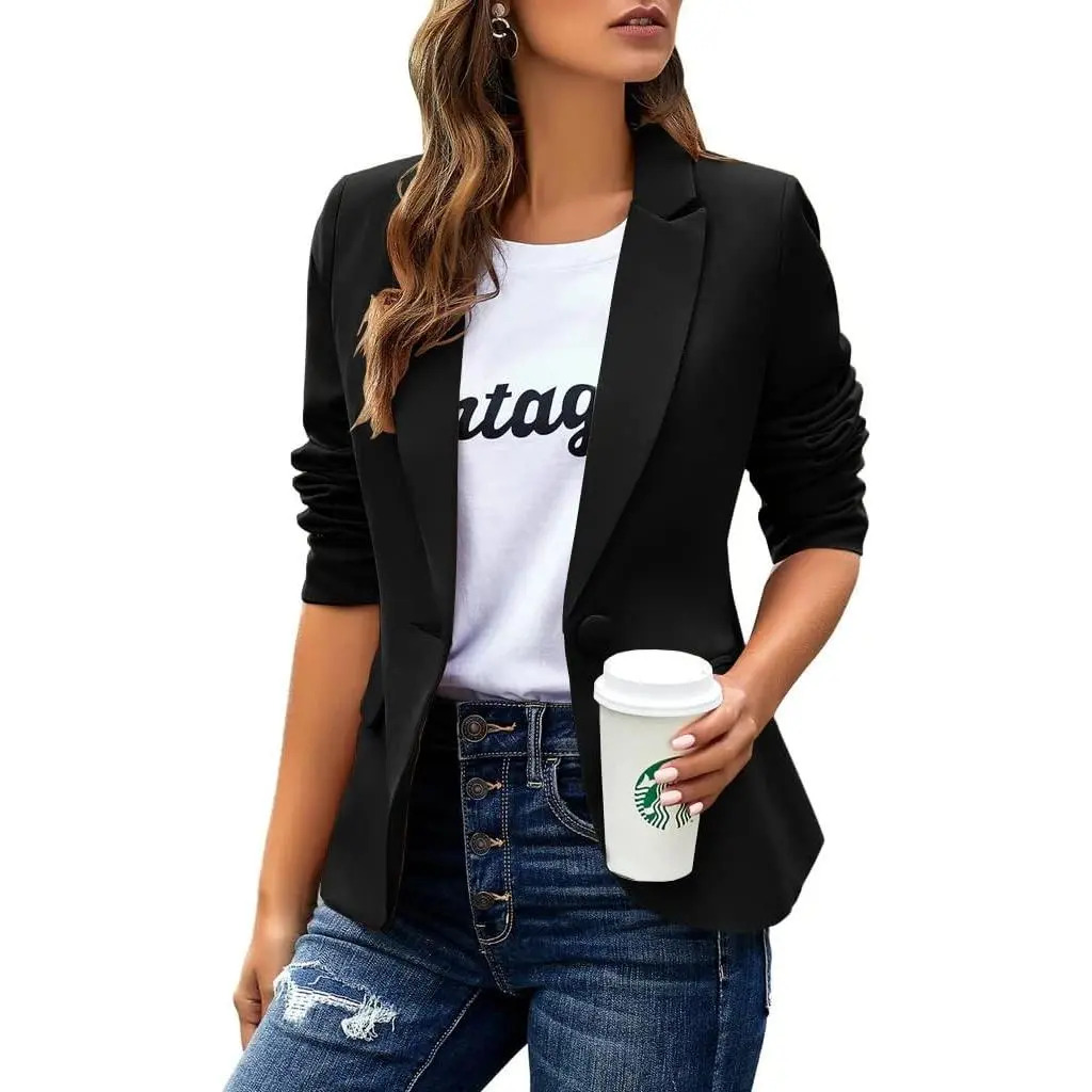 Women's Casual Blazer — Long-Sleeve, Lapel, Single-Breasted, Slim-Fit Business & Commute Jacket