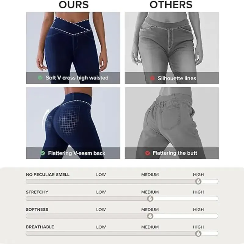 Women's High-Waisted Stretch Jeans with Crossover Design — Slim-Fit Flared Denim Leggings