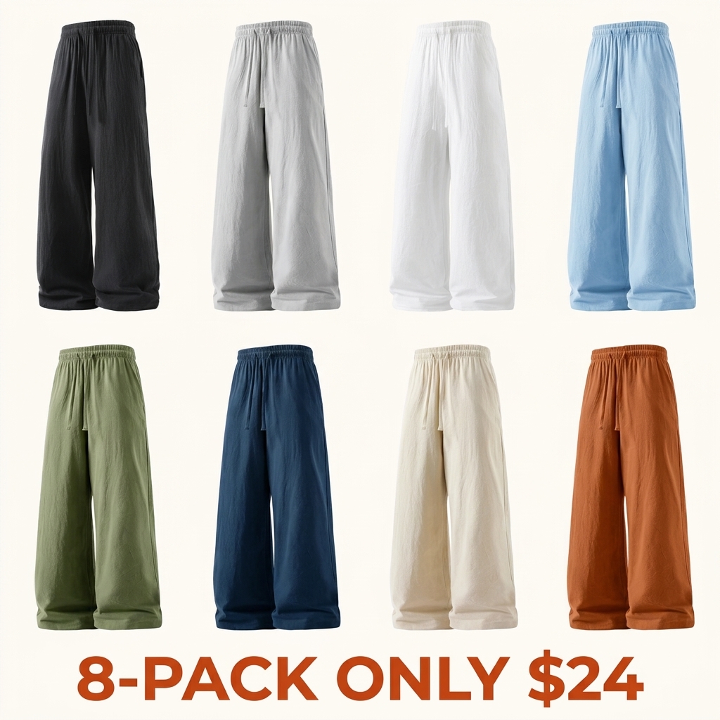 Minimalist Cotton-Linen Pants with Elastic Drawstring Waist