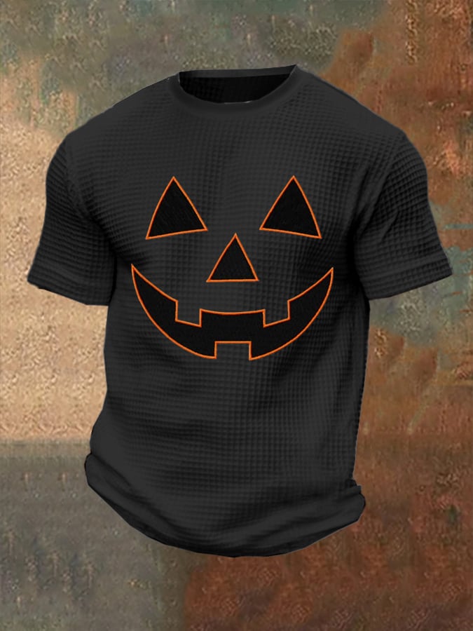 Men's Halloween Pumpkin Face Waffle Top
