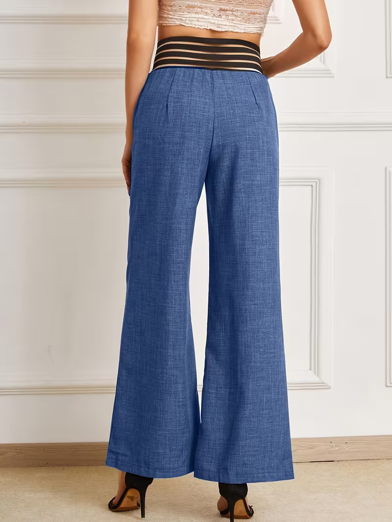Women's Elastic Waist Flare Leg Pants Soild Ruched Long Yoga Trousers