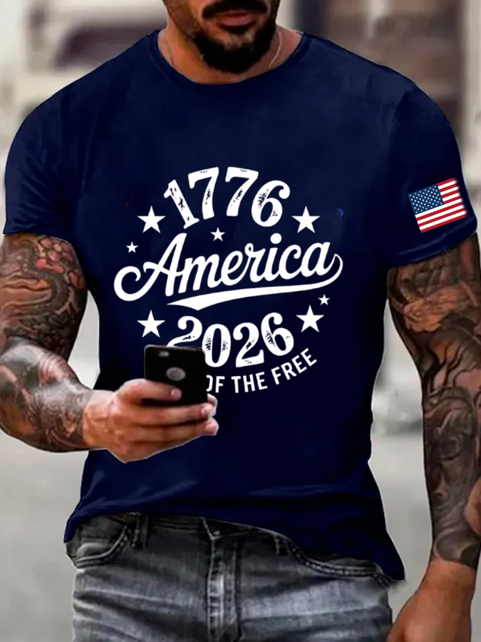 Men'S Flag Printed Short Sleeved Casual T-Shirt