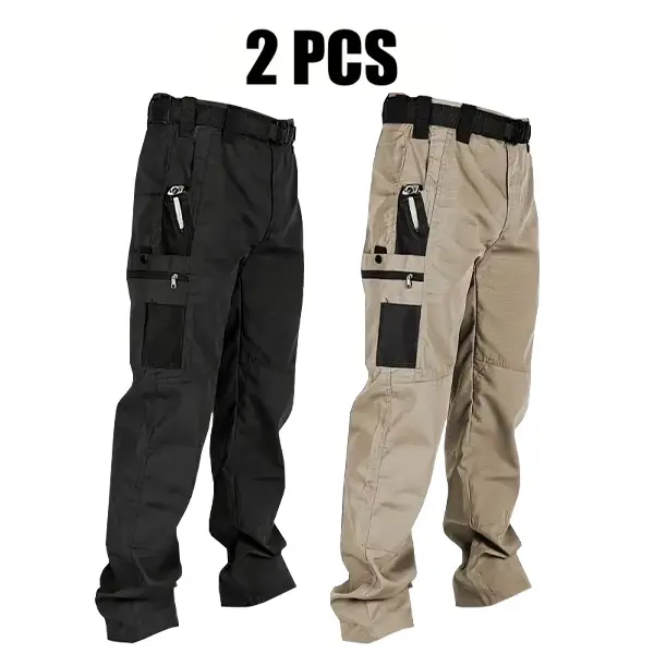 Men's Solid Color Tactical Work Pants,230g/m² new fabric，with Multiple Pockets and Zipper Closures