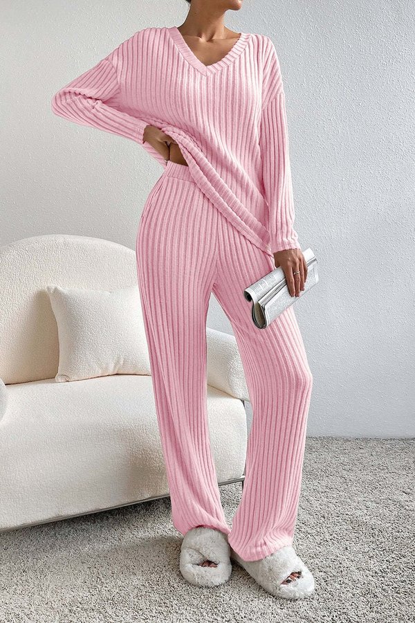 Women's Embossed Plain Daily Going Out Two-Piece Set Apricot Casual Spring/Fall Top With Pants Matching Set