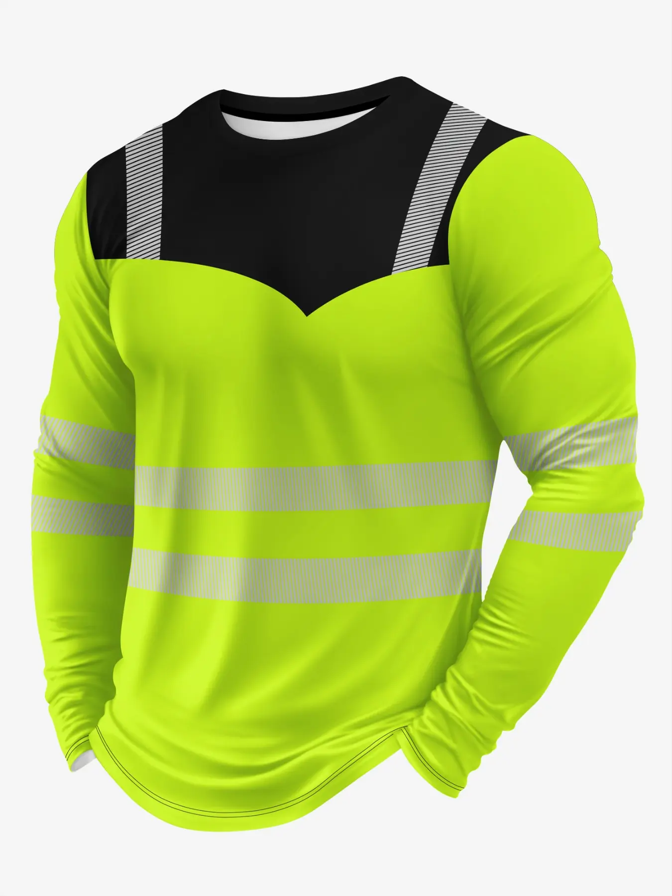 Men's Long-Sleeve Athletic T-Shirt — High-Performance Sportswear — Quick-Drying Top with Fluorescent Color-Blocking