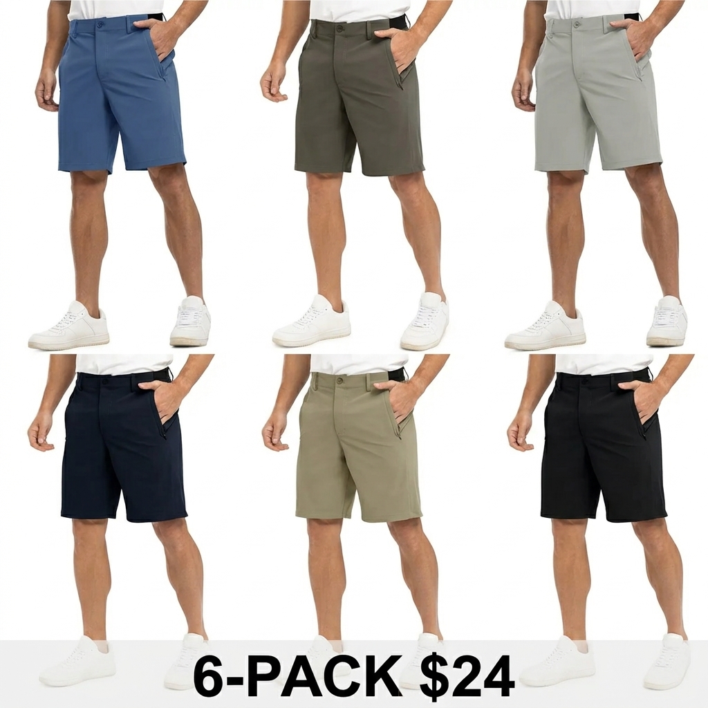 Men's 4-Way Stretch Shorts Quick Dry Casual Work Golf Pants Lightweight Breathable Zip Pockets Pants Summer Outdoor Bottoms