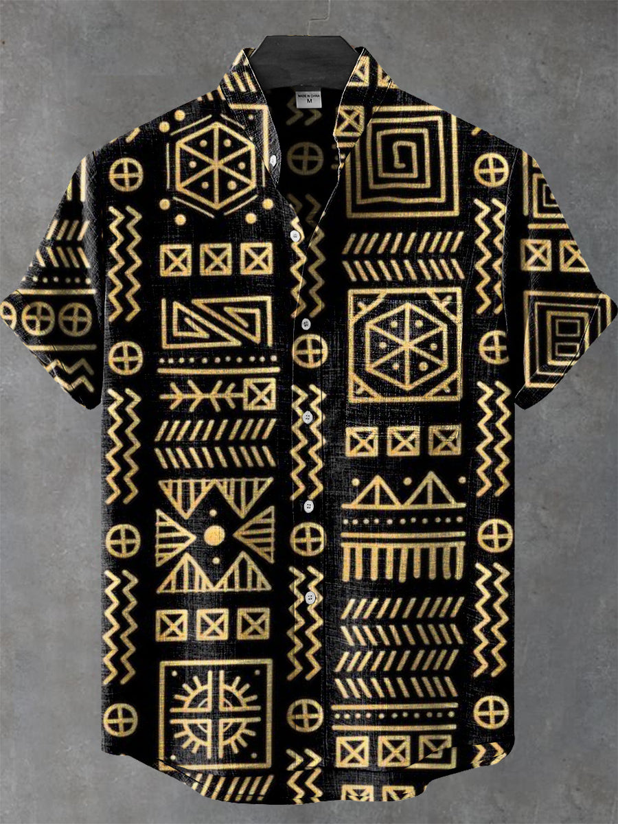 Africa Tribal Geometric Art Print Casual 100% Cotton Shirt