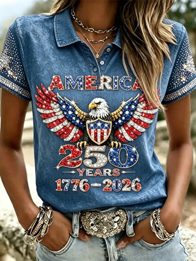 Women's Casual 250th Anniversary Printed Polo Shirt