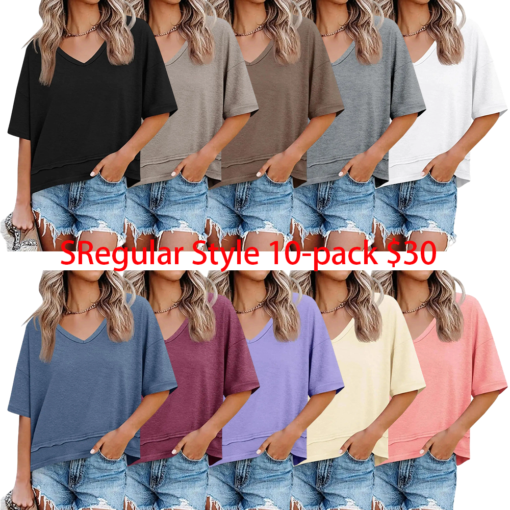 Last Chance! 5 Pieces for $24 – Today Only! Women's Summer V Neck T Shirts Casual Short Sleeve Flowy Tops Cute Loose Fit Basic Tees Soft