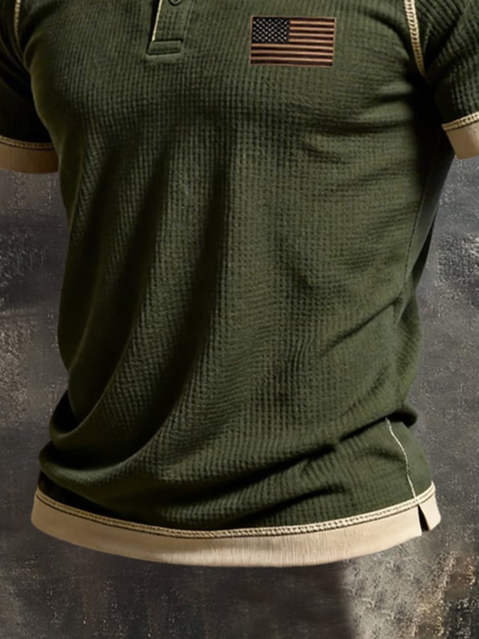 Men'S Retro Waffle-Knit Short-Sleeve T-Shirt With Contrast Patriot Design