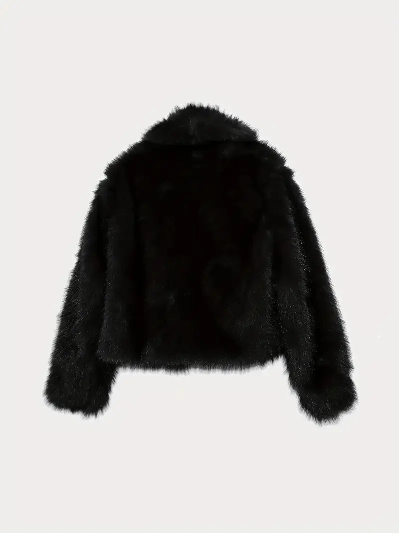 Women's Solid Color Faux Fur Jacket, Casual Fashionable Short Fuzzy Jacket for Fall & Winter, Women's Clothing for Daily Wear, Coat