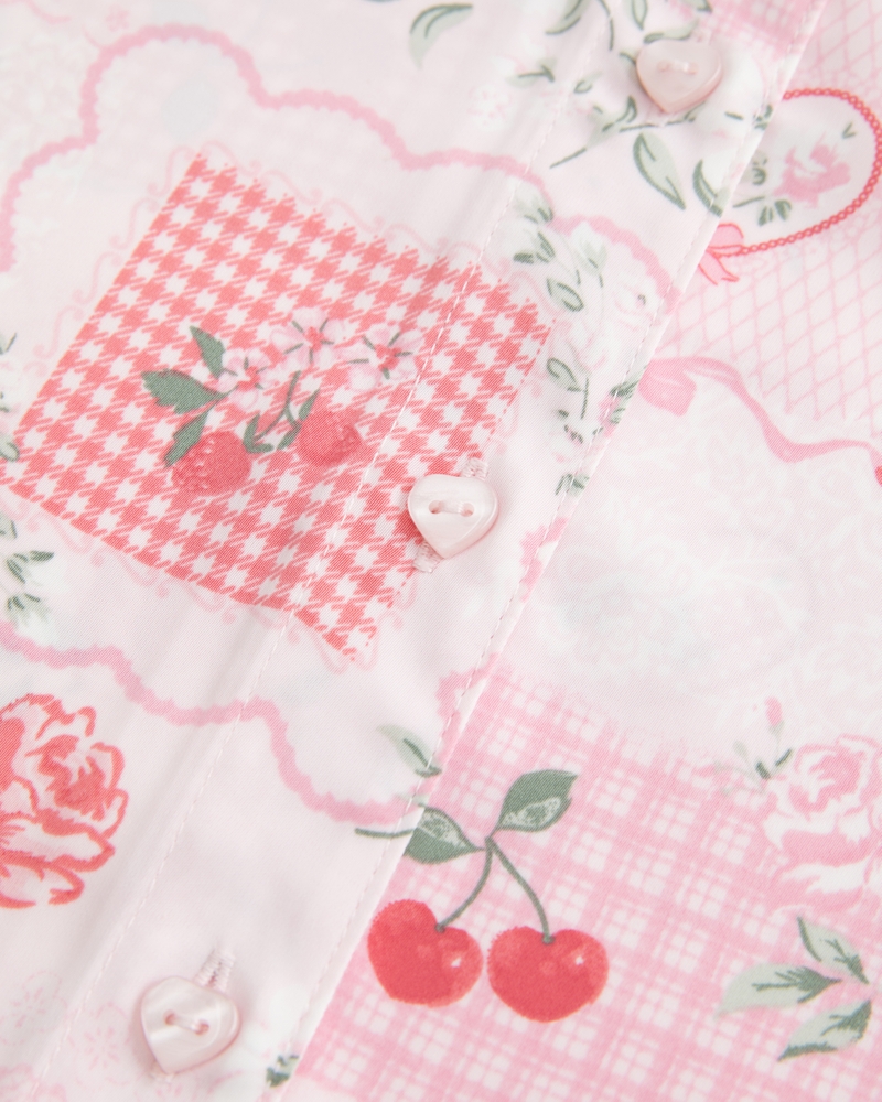 Patchwork Pattern Button-Through Top