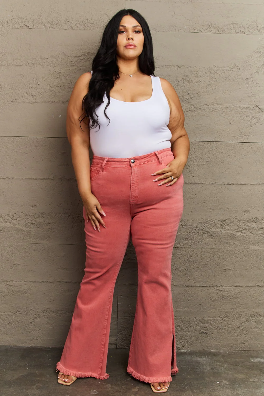Full Size High Waist Side Slit Flare Jeans