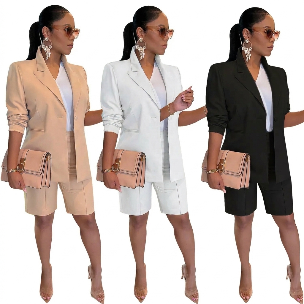 Women's Suit Set Jacket and Shorts Two-Piece Casual Blazer