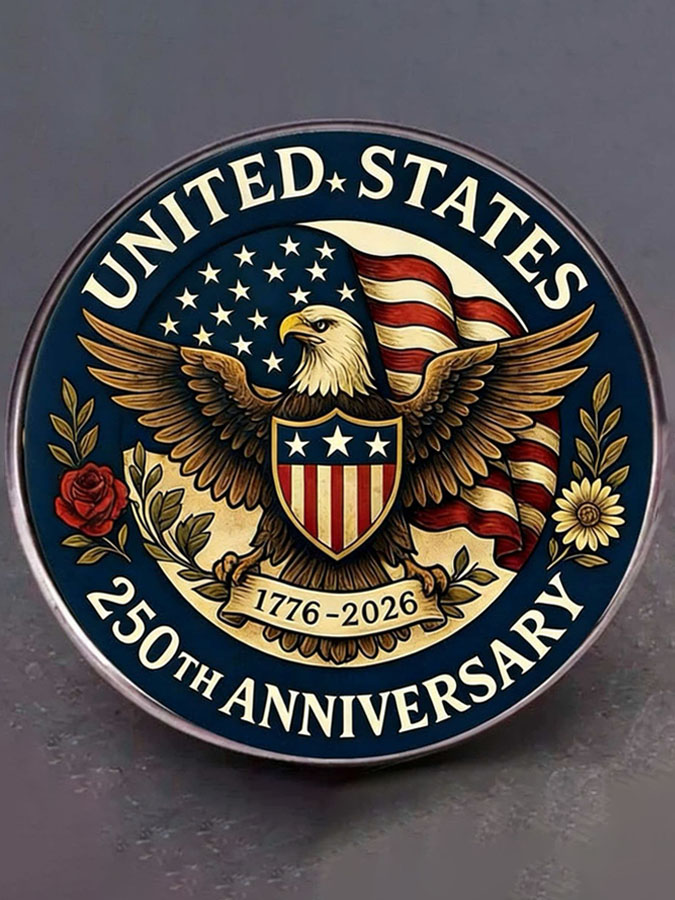 250Th Anniversary Commemorative Brooch Pattern For Men And Women, Glass Stainless Steel Retro Round Brooch