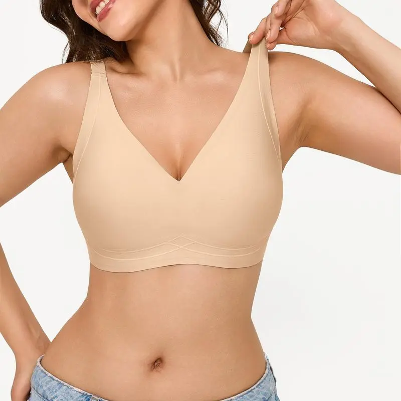 Jelly Wireless Womens Comfortable Wireless Bras Push Up Bralettes Seamless Tshirts Bras Deep V Everyday Bras