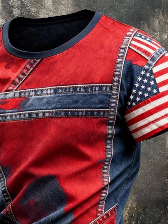 Men's Retro Patriot Camouflage Patchwork T-shirt