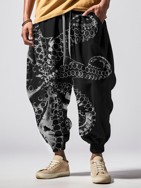 Men's Octopus Tentacle Pattern Art Print Loose Drawstring Waist Sweatpants