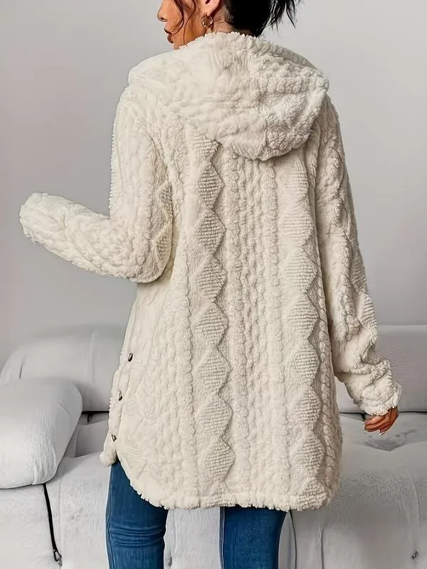 Women's Solid Color Fuzzy Hooded Jacket