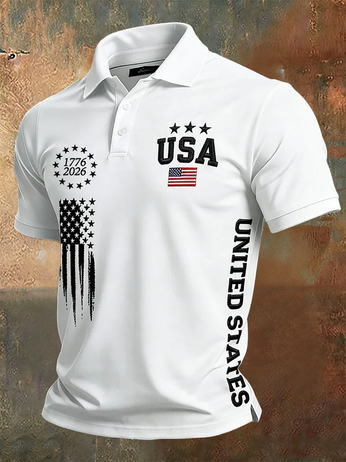 Men'S Casual American Independence Day Printed Celebration Short Sleeved Polo Shirt