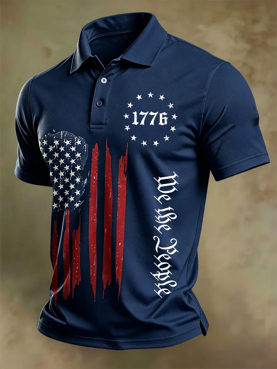 Men's Independence Day Flag Print Casual Polo Shirt