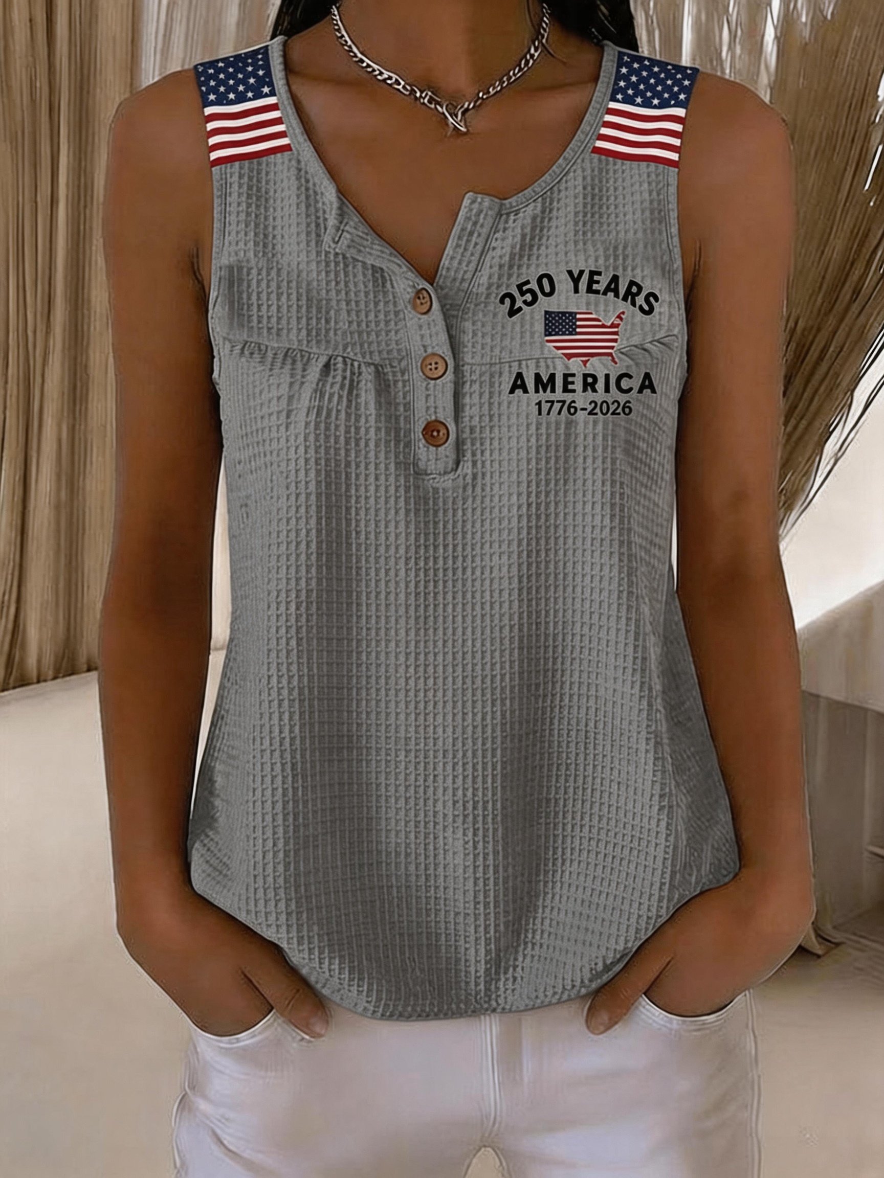 Women's Independence Day Print Waffle-Knit Top