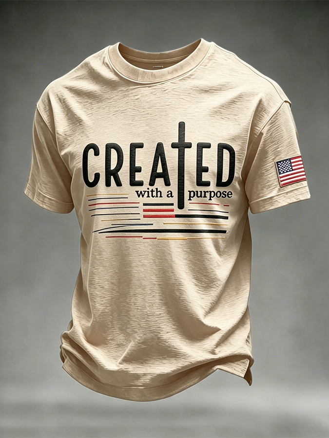 Vintage Men's Patriotic American Flag Religious Faith Graphic Tee