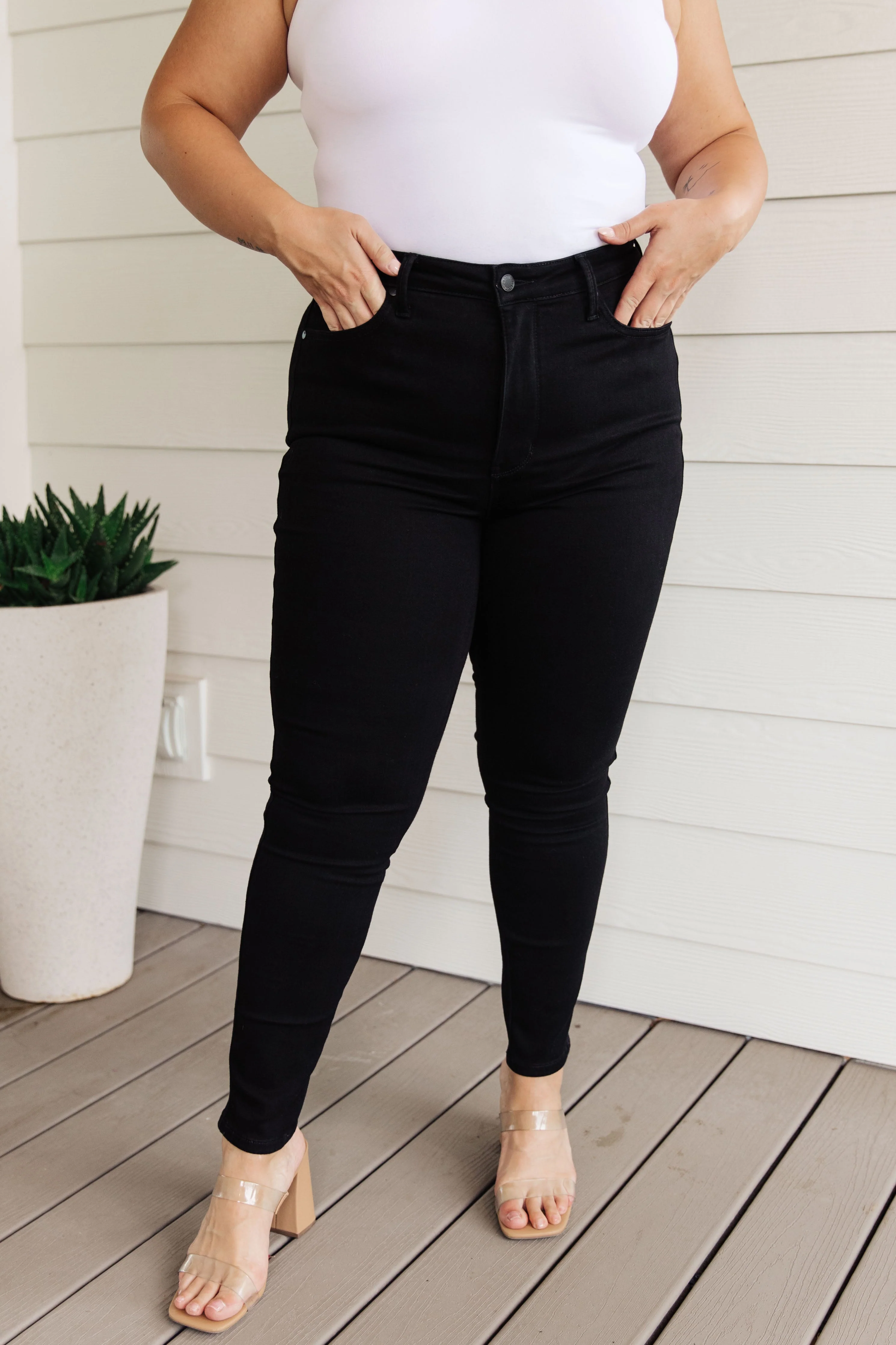 Blue Audrey High Rise Control Top Classic Skinny Jeans in Black