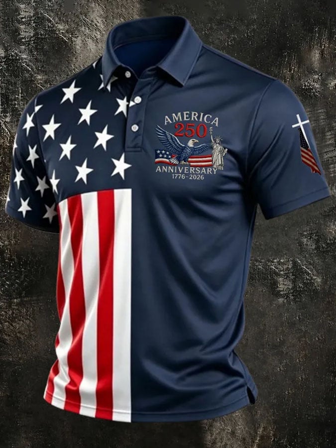 Men's America 250th Anniversary Print Casual Polo Shirt