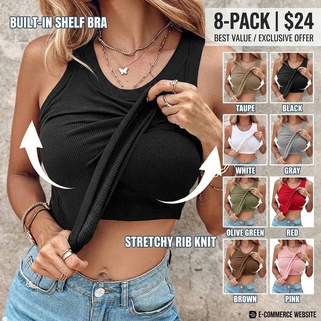 Seamless Ribbed Built-In Bra Racerback Tank Top for Women
