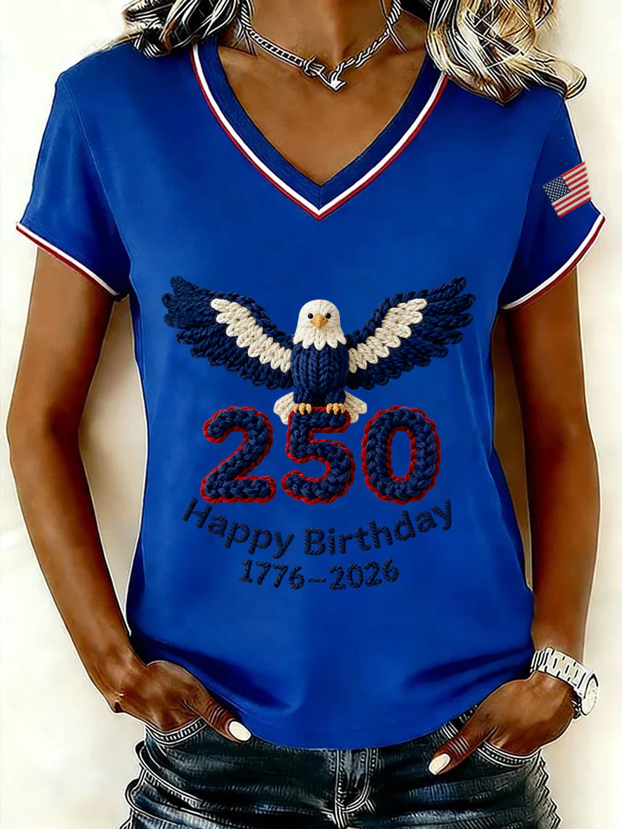 250 Week 1776-2026 Commemorative Year Woven Eagle V-Neck T-Shirt